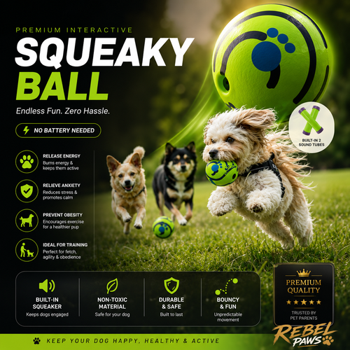 REBEL PAWS™ Premium Interactive Squeaky Ball